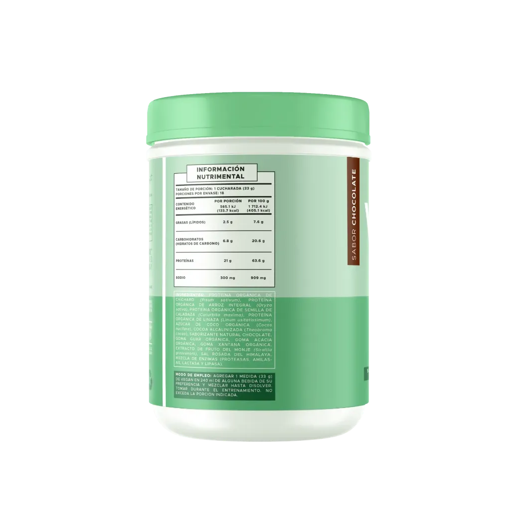 Vegan | proteína vegana a base de chícharo arroz, semilla de calabaza y linaza | 600 g 18 servicios