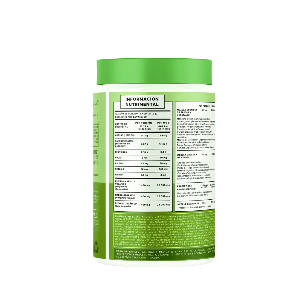 Organic Green Mix | con Probióticos ProbioSEB Trio™ y mezcla de enzimas | 300 g 60 servicios